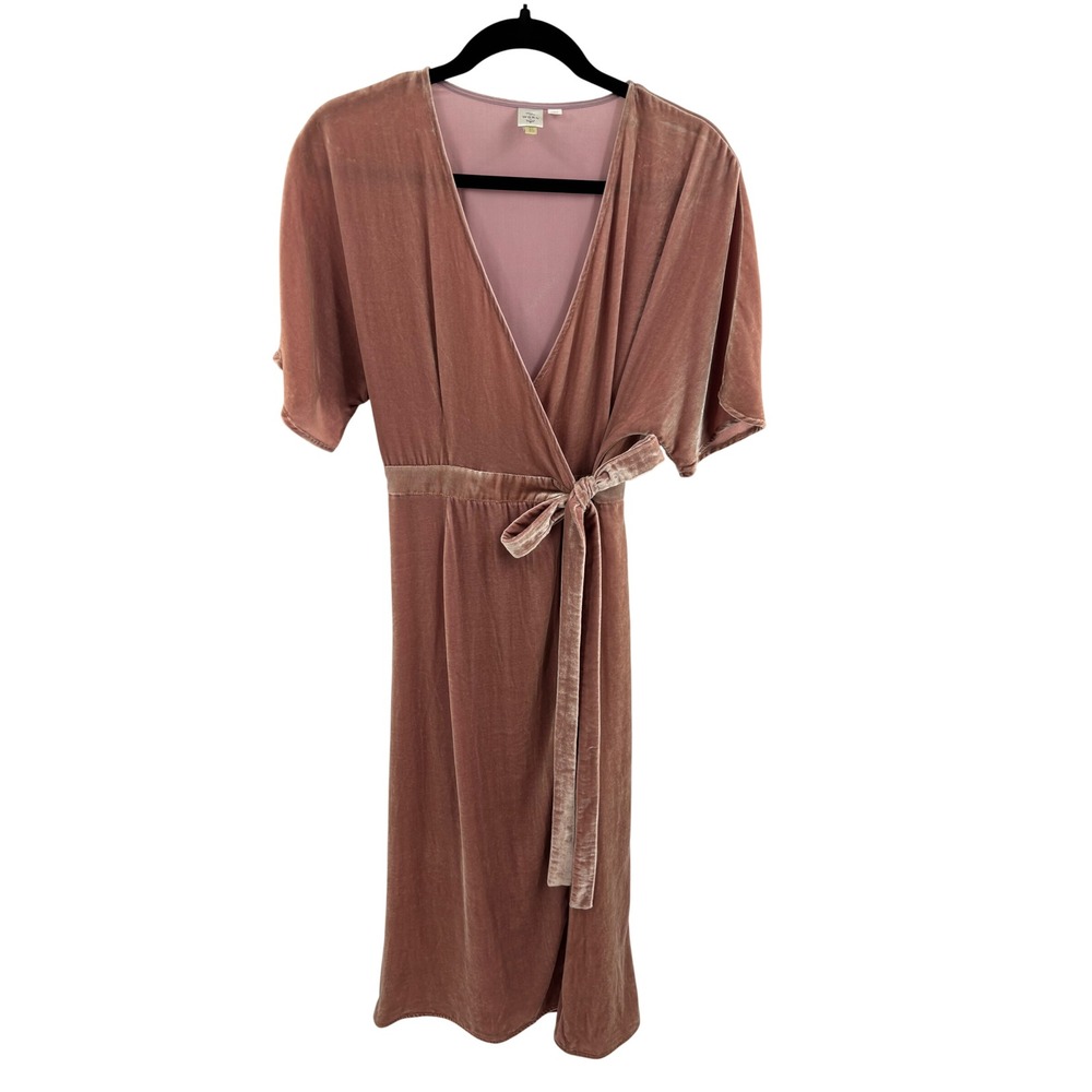 6/$50 Seen Worn Kept Velvet Wrap Midi Dress Rose Mauve Tie Waist Size 4